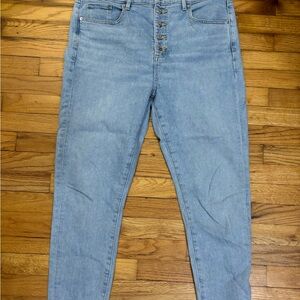 LOFT Skinny Light Blue Wash Button Front Jeans